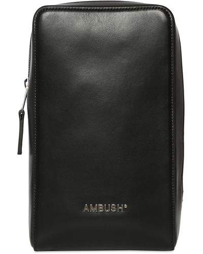 Ambush One Shoulder Leather Body Bag - Black