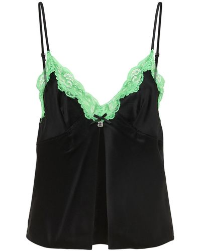 Alexander Wang Butterfly Silk Camisole Top W/ Lace - Black