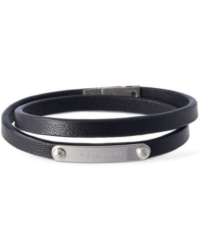 Saint Laurent Sl Double Wrap Leather Bracelet - Black