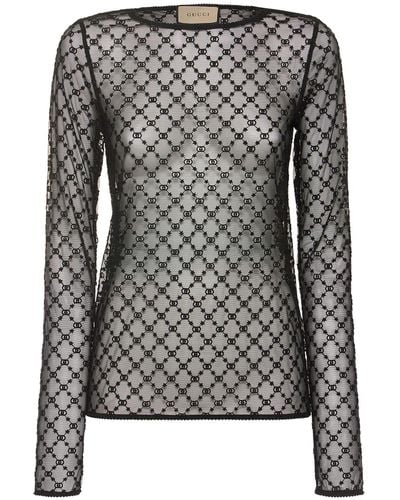 Gucci Embroidered Tulle Top - Gray