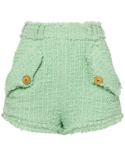 Balmain High-rise Tweed Shorts - Green