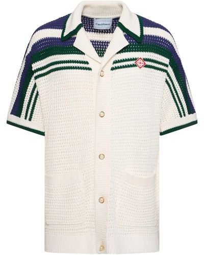 Casablanca Tennis Cotton Crochet S/s Shirt - Blue