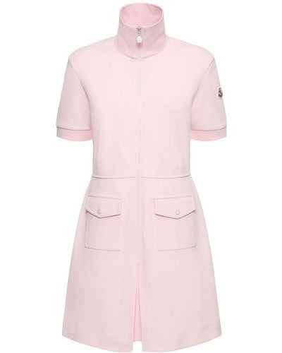 Moncler Stretch Cotton Blend Piquet Polo Dress - Pink
