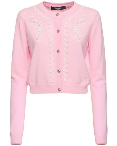 Versace Knit Embroidered Cardigan - Pink