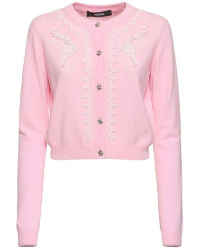Versace Cardigan in maglia con ricamo - Rosa