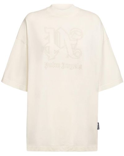 Palm Angels Monogram Statet Cotton T-shirt - Natural