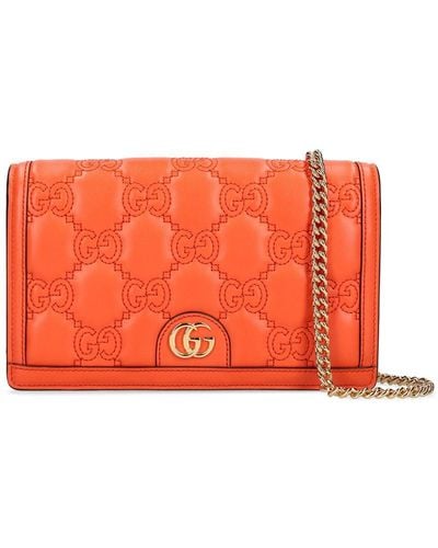 Gucci Leder-brieftasche Mit Kette "gg" - Orange