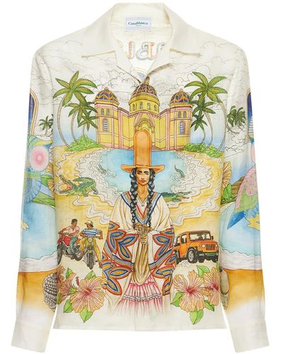 Casablancabrand Spirit Lake Print Linen Shirt - Multicolor