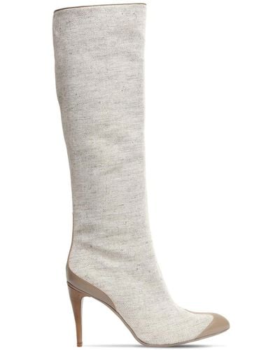 Max Mara 100mm Becky Linen & Leather High Boots - Multicolour