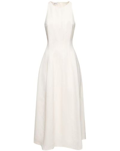 Brunello Cucinelli Fluid Twill Sleeveless Midi Dress - White