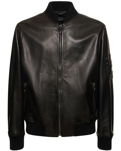 Versace Lederjacke Mit Logo - Schwarz