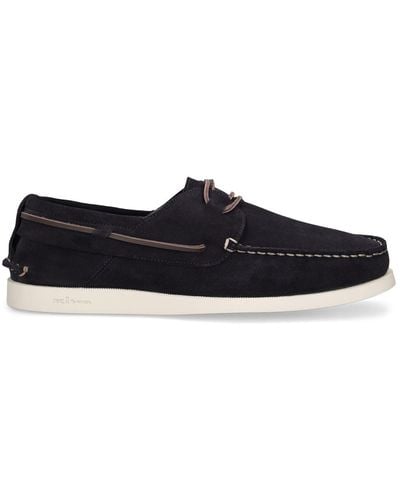 Kiton Suede Boat Shoe Loafers - Black
