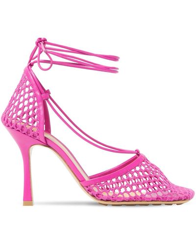 Bottega Veneta Stretch Square-toe Leather And Mesh Sandals - Pink