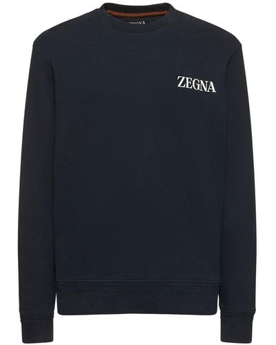 Zegna Sweatshirt Aus Baumwolle Mit U-ausschnitt - Blau