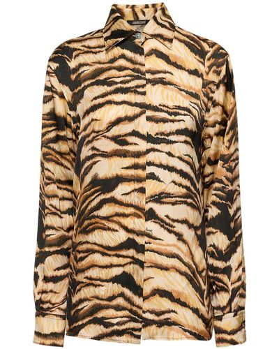 Roberto Cavalli Tiger Printed Satin Shirt - Multicolor