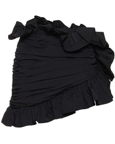 Area Ruffled Nylon Mini Skirt - Black
