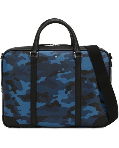 Montblanc Small Camouflage Leather Briefcase Case - Blue