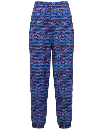 Valentino Pantalon En Nylon Imprimé V Neon Optical - Bleu