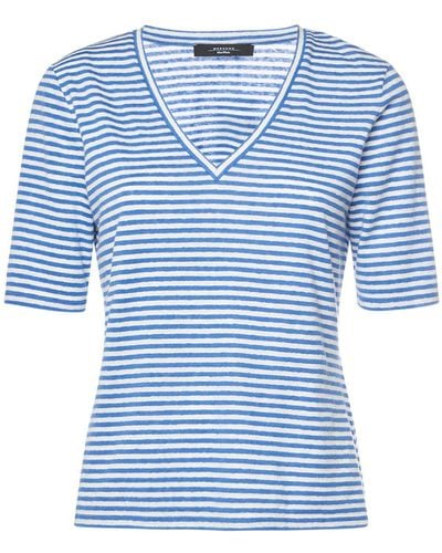Weekend by Maxmara T-shirt brunate in jersey di lino con scollo a v - Blu