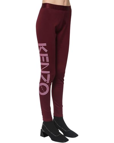 KENZO Logo Print Stretch Cotton Leggings - Red