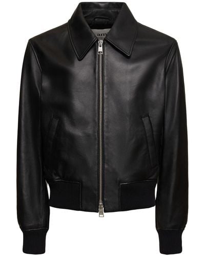 Ami Paris Leather Zip Jacket - Black