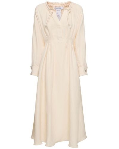 Max Mara Drina Linen & Silk Twill L/s Midi Dress - Natural