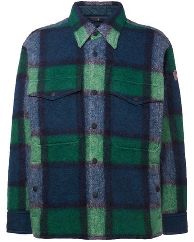 3 MONCLER GRENOBLE Waier Check Wool Blend Shirt Jacket - Green