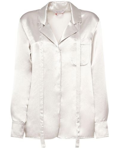 Max Mara Vignola Satin Shirt W/ Self-tie Scarf - White