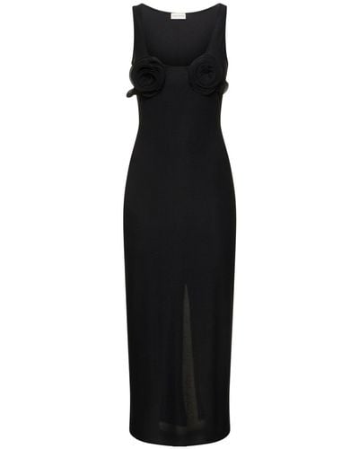 Magda Butrym Jersey Midi Dress W/ Flowers - Black