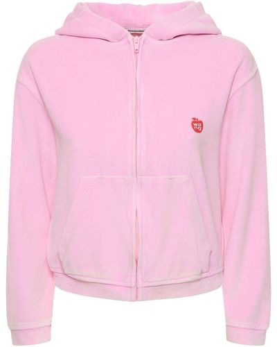 Alexander Wang Cropped Zip Up Cotton Hoodie W/ Logo - Pink
