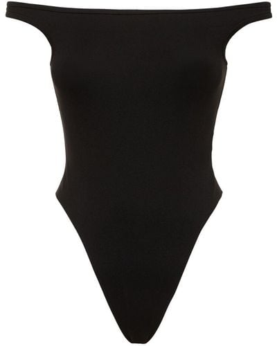 David Koma Off-The-Shoulder Ribbed Jersey Bodysuit - Black