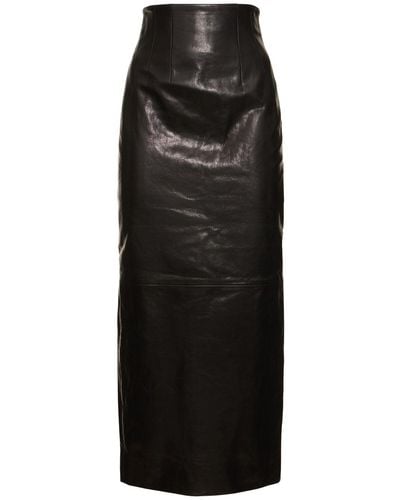 Khaite Loxley Leather Midi Skirt - Black