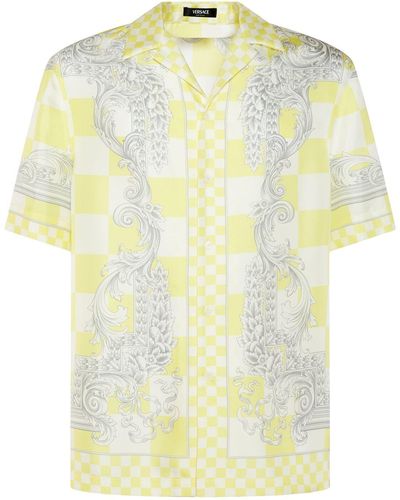 Versace Medusa Printed Silk Short Sleeve Shirt - Yellow