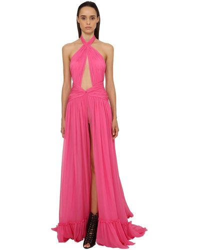 Dundas Georgette Long Dress W/ Cut Outs - Pink