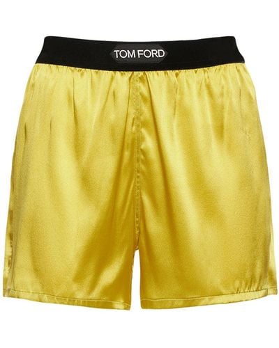 Tom Ford Logo Silk Satin Mini Shorts - Yellow
