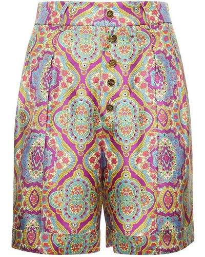 Etro Shorts de seda con cintura alta - Multicolor