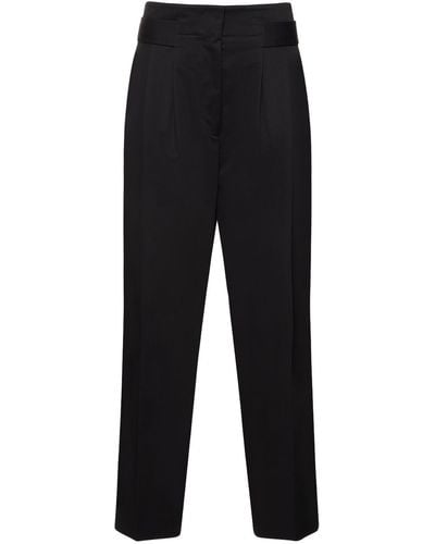 Totême Double-Pleated Cotton Straight Trousers - Black