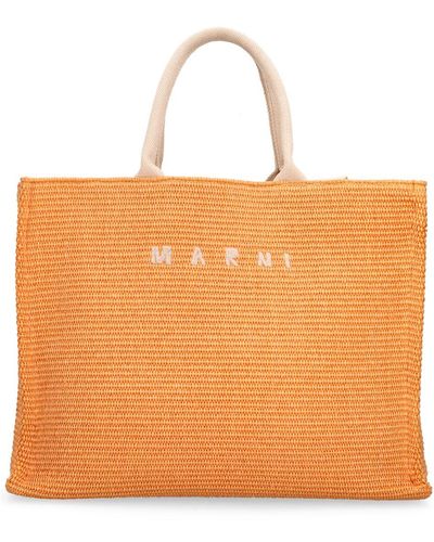 Marni Large Logo Raffia Effect Tote Bag - Orange