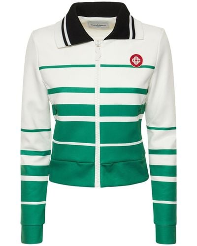 Casablancabrand Tech & Cotton Striped Zip Sweatshirt - Green