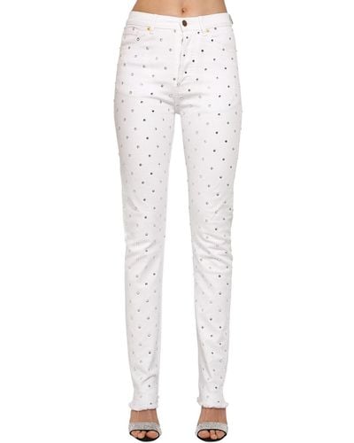 Alexandre Vauthier Jeans In Denim Di Cotone Con Cristalli - Bianco