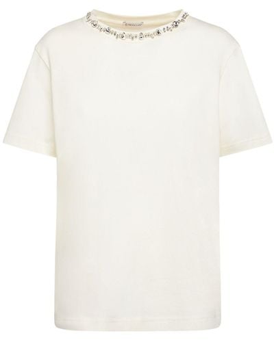 Moncler Embellished Cotton Jersey T-Shirt - White