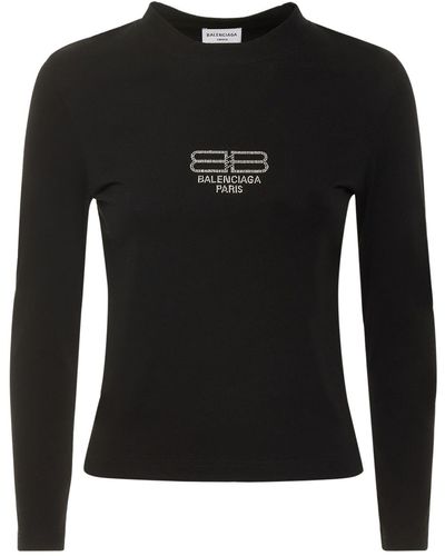 Balenciaga Camiseta De Algodón Stretch - Negro