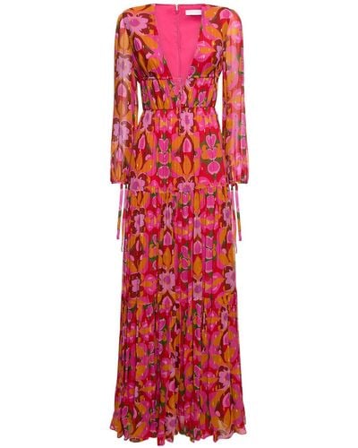 Borgo De Nor Freya Printed Chiffon Long Dress - Red