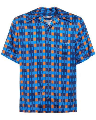 Wales Bonner Camisa bowling de viscosa estampada - Azul