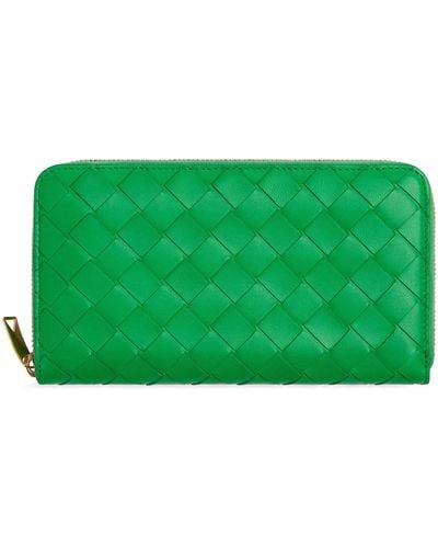 Bottega Veneta Intrecciato Leather Zip Around Wallet - Green