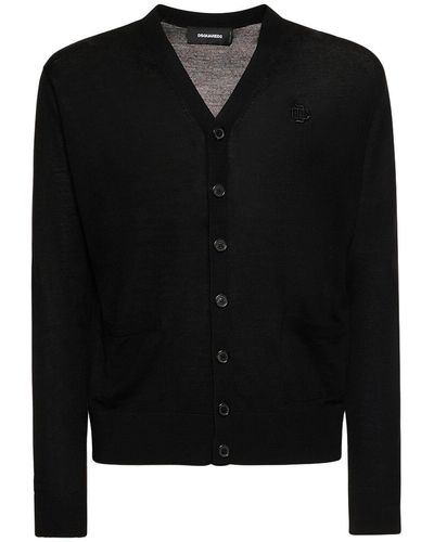 DSquared² Cardigan in lana vergine con logo - Nero