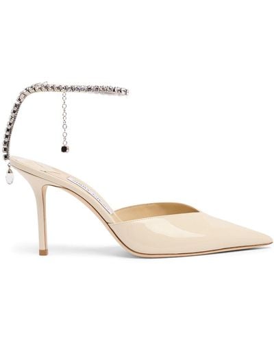 Jimmy Choo 85Mm Saeda Patent Leather Court Shoes - Natural
