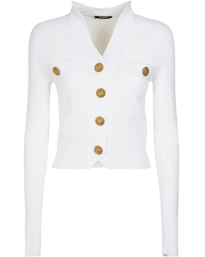 Balmain Ribbed Viscose Jersey Cardigan - White