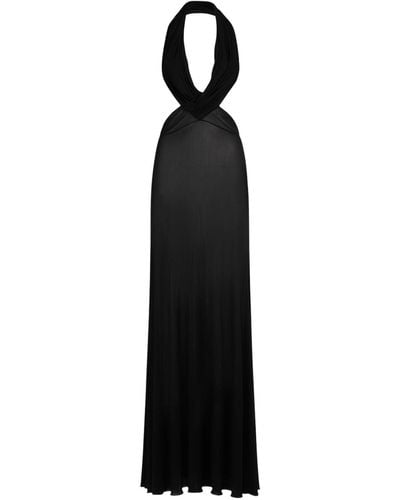 Saint Laurent Sleeveless Draped Viscose Long Dress - Black
