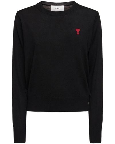 Ami Paris Red Adc Wool Crewneck Sweater - Black